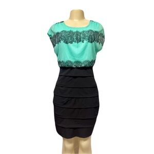 Enfocus Studio Green and Black Embellished Tiered Mini Dress